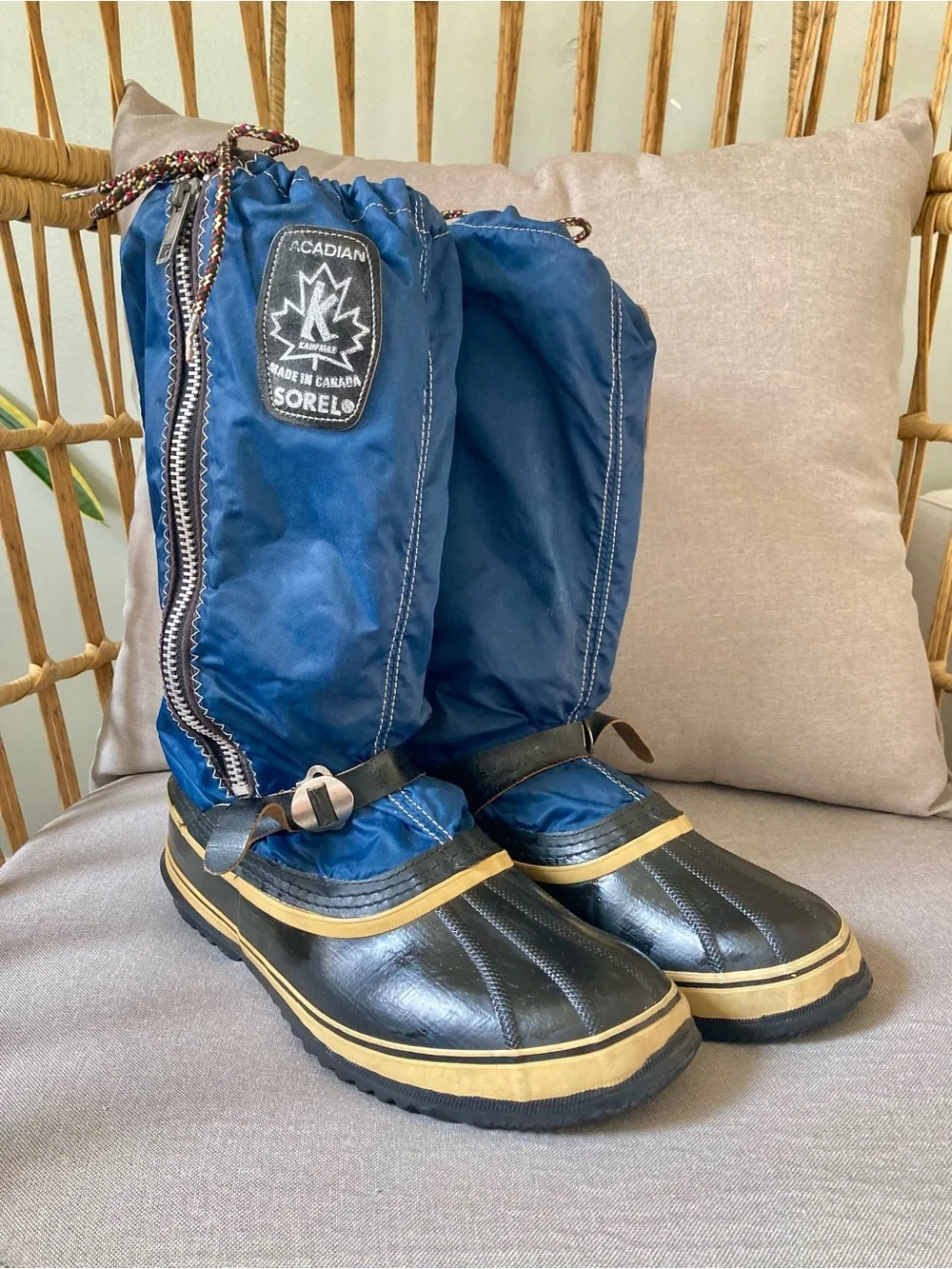 Vintage Sorel Acadian Kaufman Canada Blue Snow Boots Wool Lined Size 11